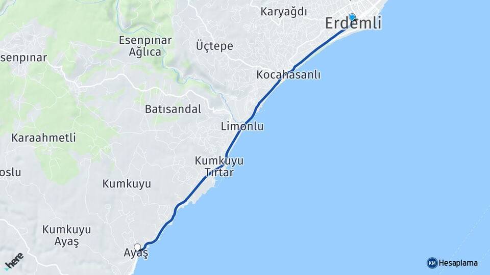 Mersin Erdemli Ayaş Erdemli Arası Kaç Km - Yol Haritası
