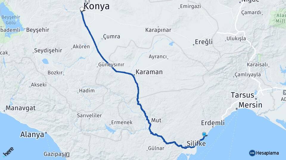 Mersin Erdemli Ayaş Konya Arası Kaç Km - Yol Haritası