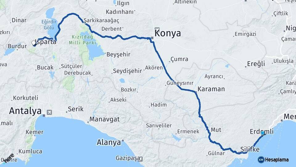 Mersin Erdemli Isparta Arası Kaç Km - Yol Haritası
