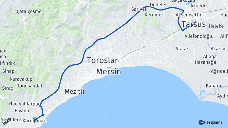 Mersin Erdemli Kargıpınarı Tarsus Arası Kaç Km - Yol Haritası