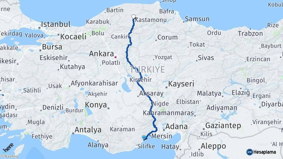Mersin Erdemli Kastamonu Arası Kaç Km - Yol Haritası