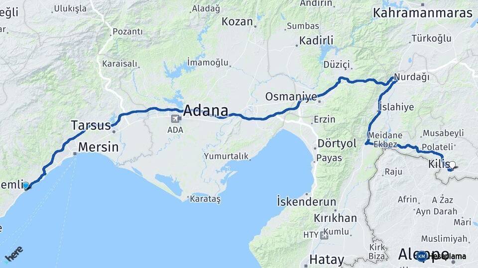 Mersin Erdemli Kilis Arası Kaç Km - Yol Haritası