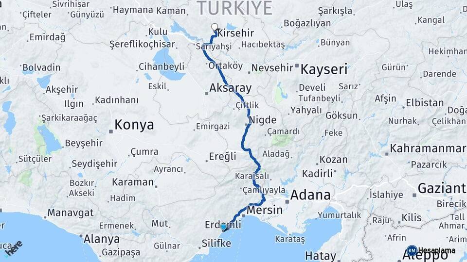 Mersin Erdemli Kırşehir Arası Kaç Km - Yol Haritası