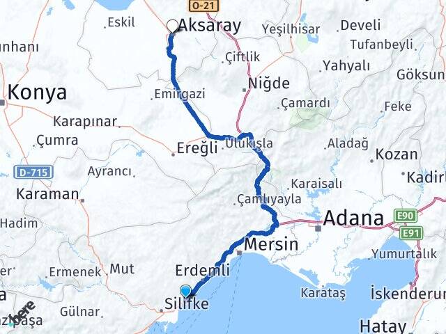 Mersin Erdemli Kızkalesi Aksaray Arası Kaç Km - Yol Haritası