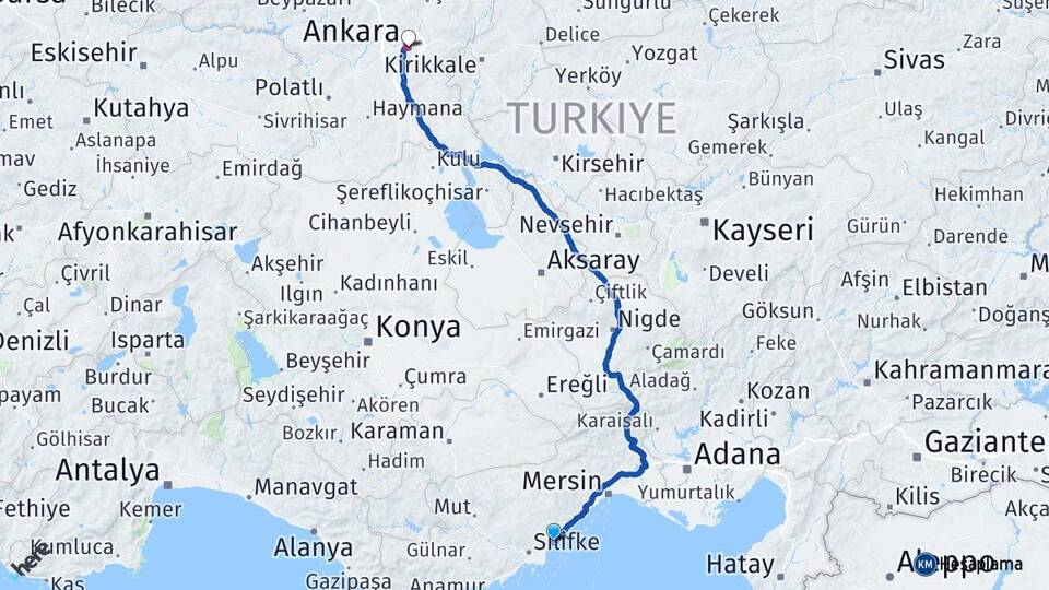 Mersin Erdemli Kızkalesi Ankara Arası Kaç Km - Yol Haritası