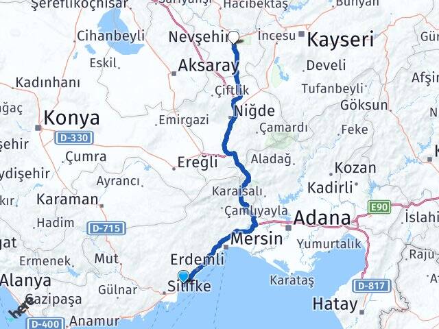 Mersin Erdemli Kızkalesi Nevşehir Arası Kaç Km - Yol Haritası