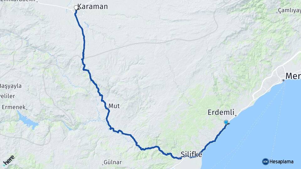 Mersin Erdemli Limonlu Karaman Arası Kaç Km - Yol Haritası