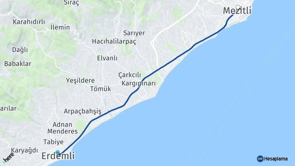 Mersin Erdemli Mezitli Arası Kaç Km - Yol Haritası