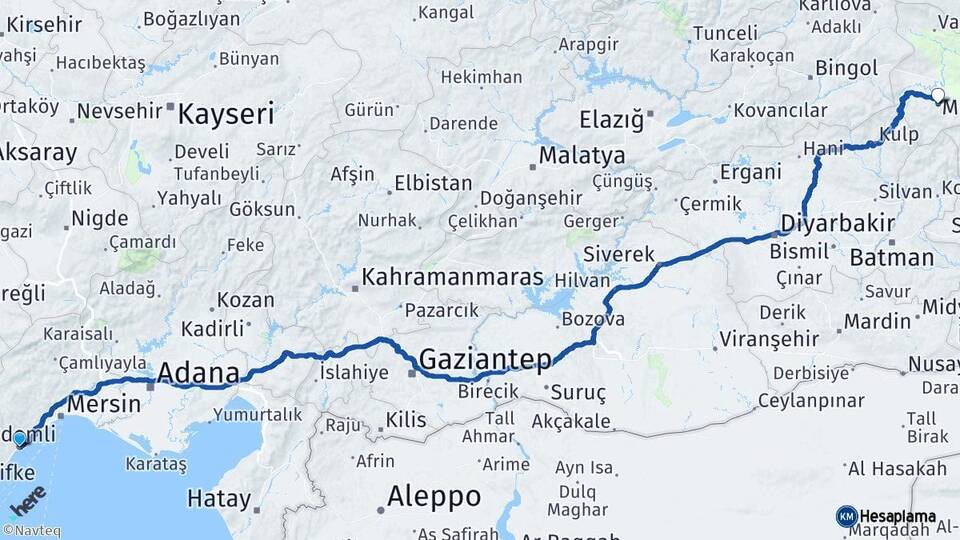 Mersin Erdemli Muş Arası Kaç Km - Yol Haritası