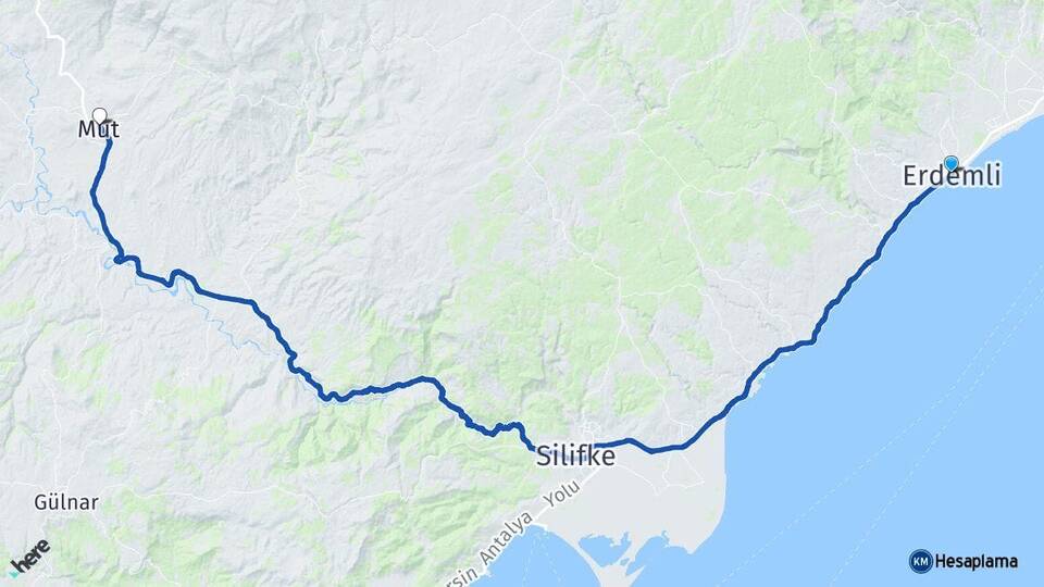 Mersin Erdemli Mut Arası Kaç Km - Yol Haritası