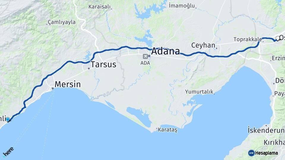 Mersin Erdemli Osmaniye Arası Kaç Km - Yol Haritası