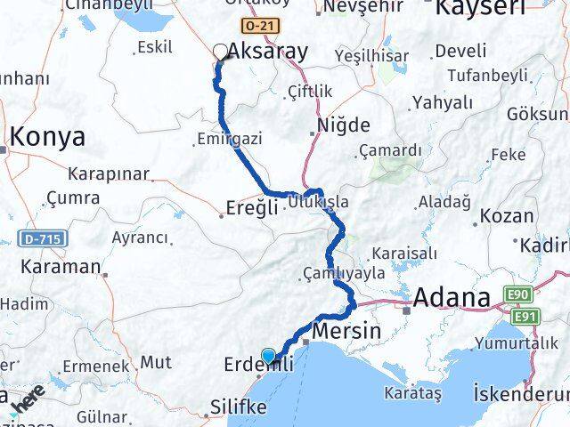 Mersin Erdemli Tömük Aksaray Arası Kaç Km - Yol Haritası