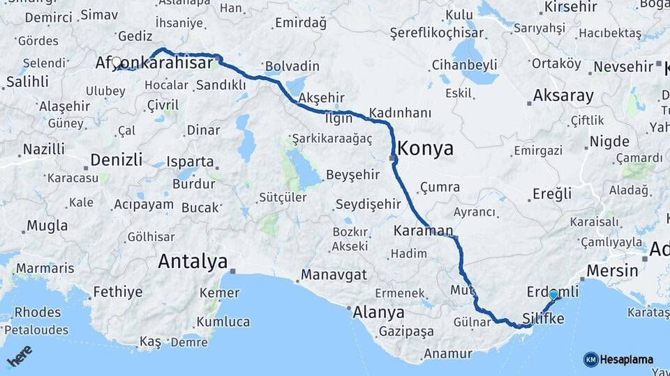 Mersin Erdemli Uşak Arası Kaç Km - Yol Haritası