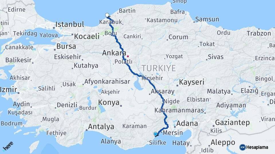 Mersin Erdemli Zonguldak Arası Kaç Km - Yol Haritası