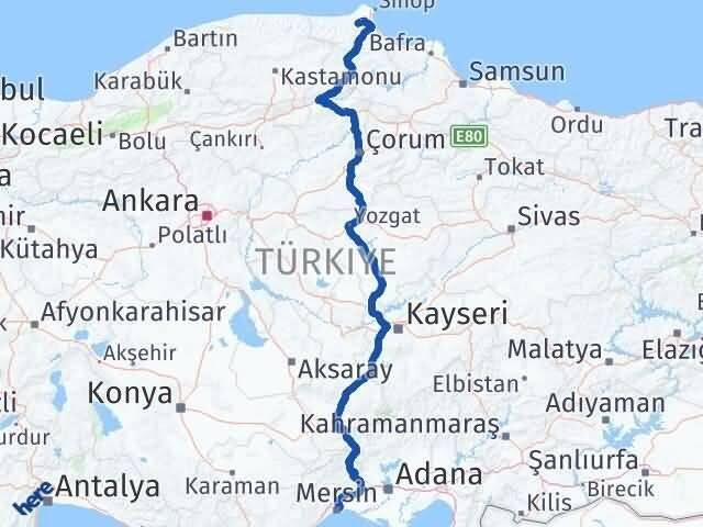Mersin Erfelek Sinop Arası Kaç Km - Yol Haritası