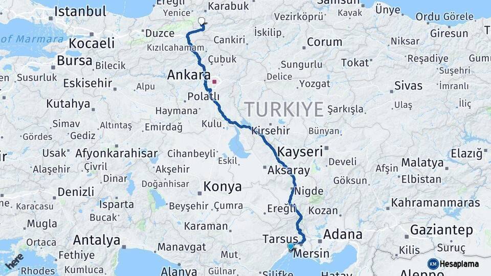 Mersin Eskipazar Karabük Arası Kaç Km - Yol Haritası