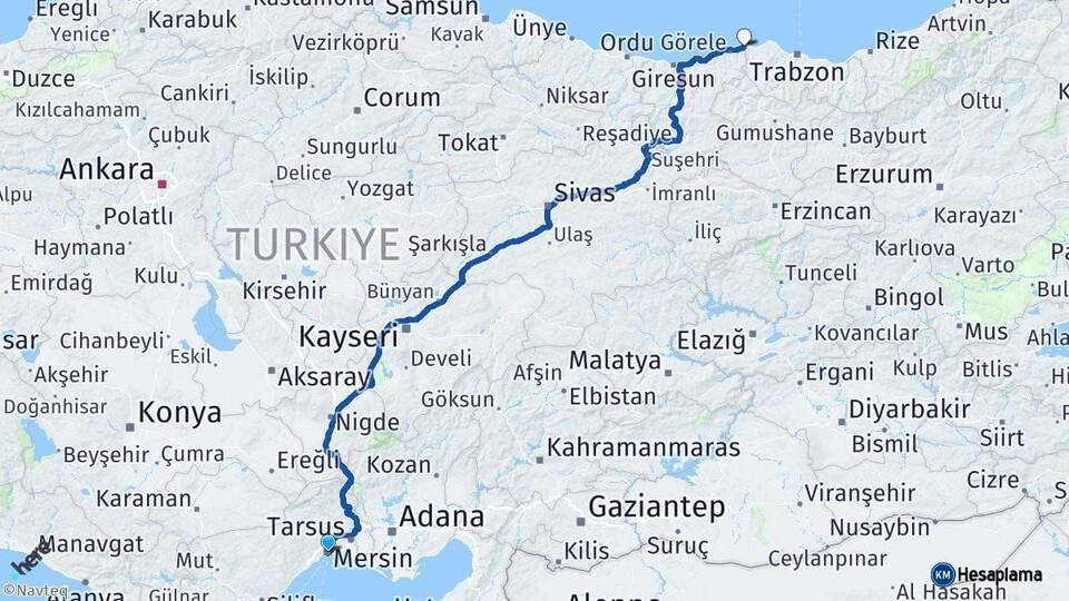 Mersin Eynesil Arası Kaç Km - Yol Tarifi