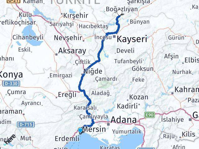 Mersin Felahiye Kayseri Arası Kaç Km - Yol Haritası