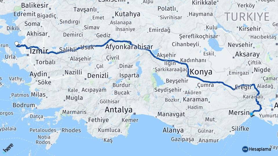 Mersin Foça İzmir Arası Kaç Km - Yol Haritası