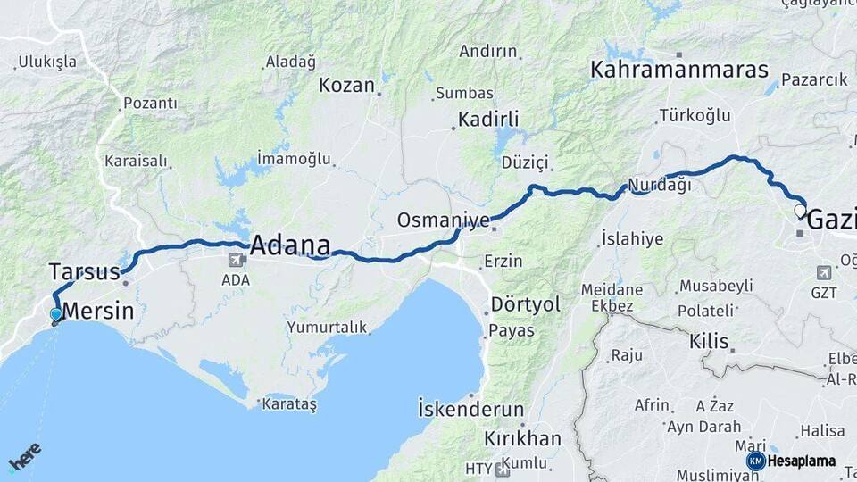 Mersin Gaziantep Arası Kaç Km - Yol Haritası