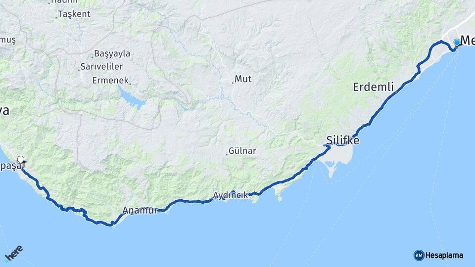 Mersin Gazipaşa Alanya Havalimanı Arası Kaç Km - Yol Haritası