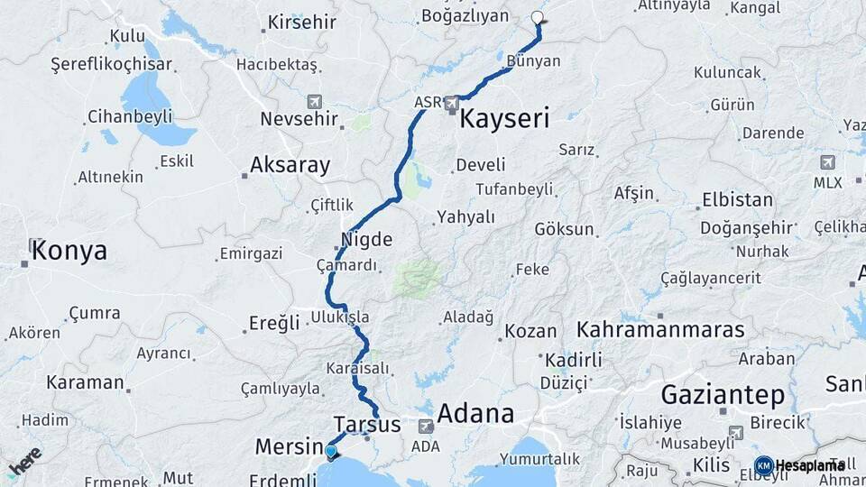 Mersin Gemerek Sivas Arası Kaç Km - Yol Haritası