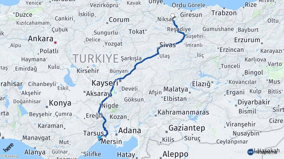 Mersin Gölköy Ordu Arası Kaç Km - Yol Haritası