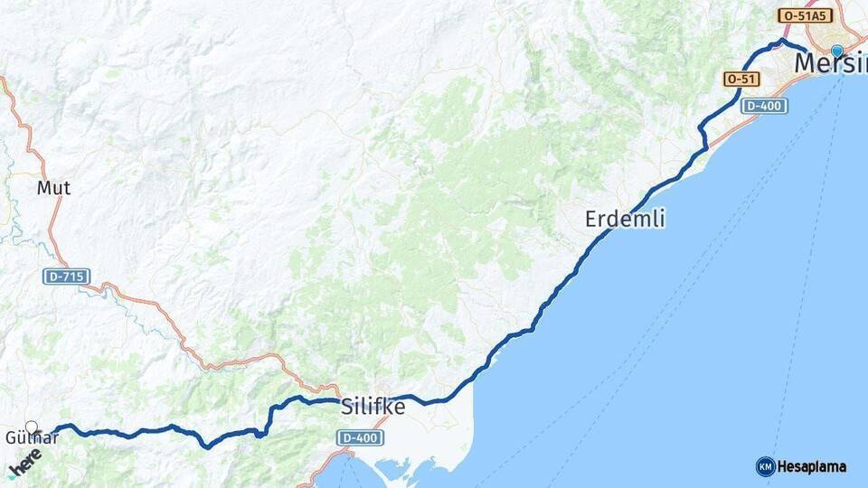 Mersin Gülnar Arası Kaç Km - Yol Haritası