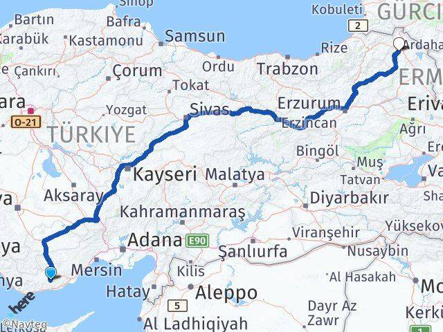 Mersin Gülnar Ardahan Arası Kaç Km - Yol Haritası