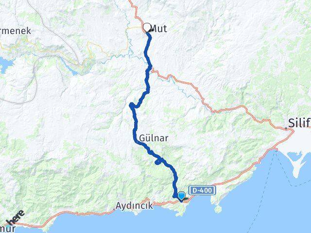 Mersin Gülnar Büyükeceli Mut Arası Kaç Km - Yol Haritası