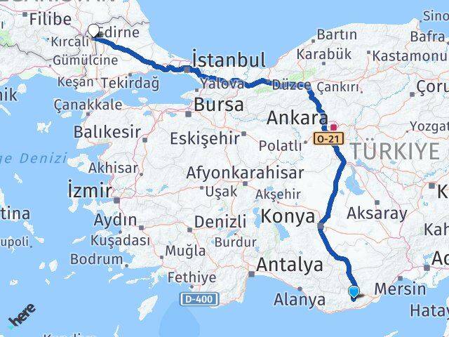 Mersin Gülnar Edirne Arası Kaç Km - Yol Haritası