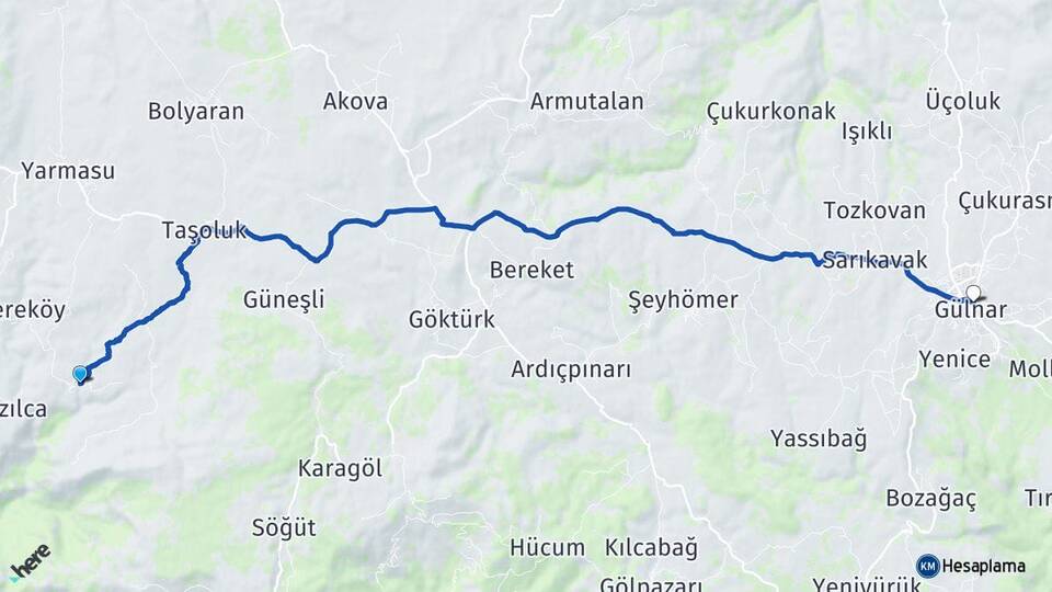 Mersin Gülnar İshaklar Gülnar Arası Kaç Km - Yol Haritası
