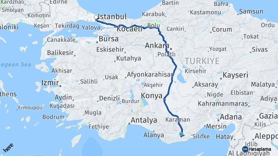 Mersin Gülnar İstanbul Arası Kaç Km - Yol Haritası