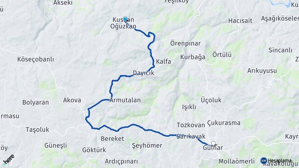 Mersin Gülnar Kuskan Gülnar Arası Kaç Km - Yol Haritası
