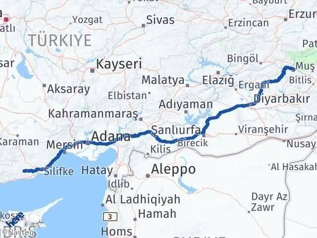 Mersin Gülnar Muş Arası Kaç Km - Yol Haritası