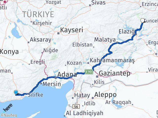 Mersin Gülnar Tunceli Arası Kaç Km - Yol Haritası