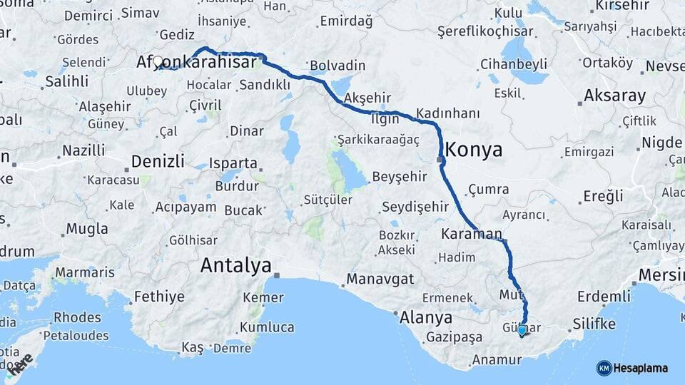Mersin Gülnar Uşak Arası Kaç Km - Yol Haritası