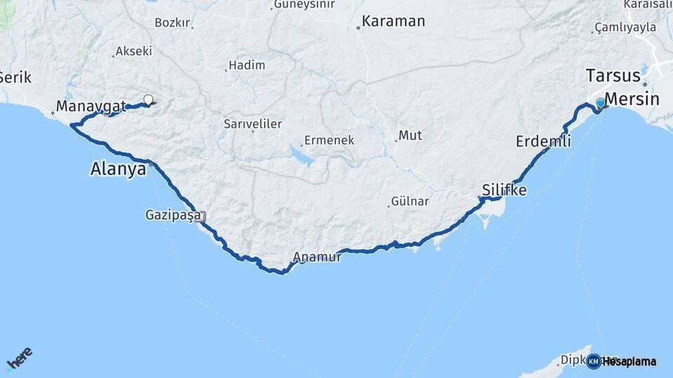 Mersin Gündoğmuş Antalya Arası Kaç Km - Yol Haritası
