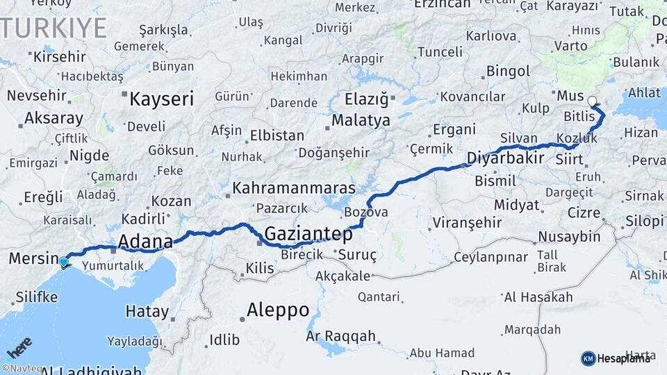 Mersin Güroymak Bitlis Arası Kaç Km - Yol Haritası