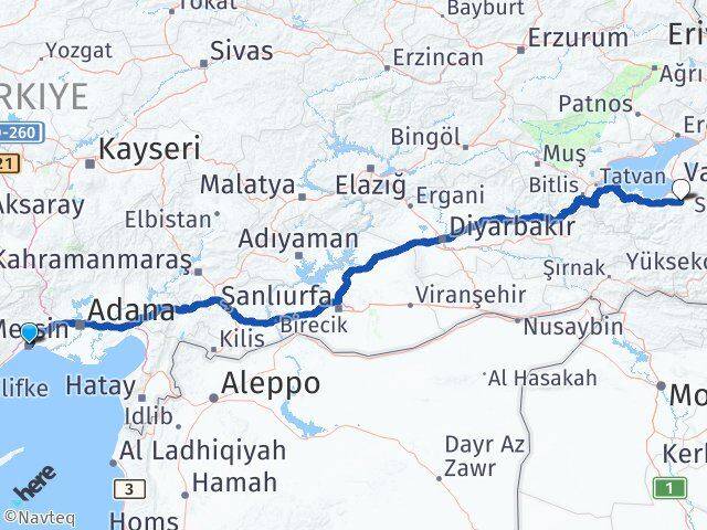 Mersin Gürpınar Van Arası Kaç Km - Yol Haritası