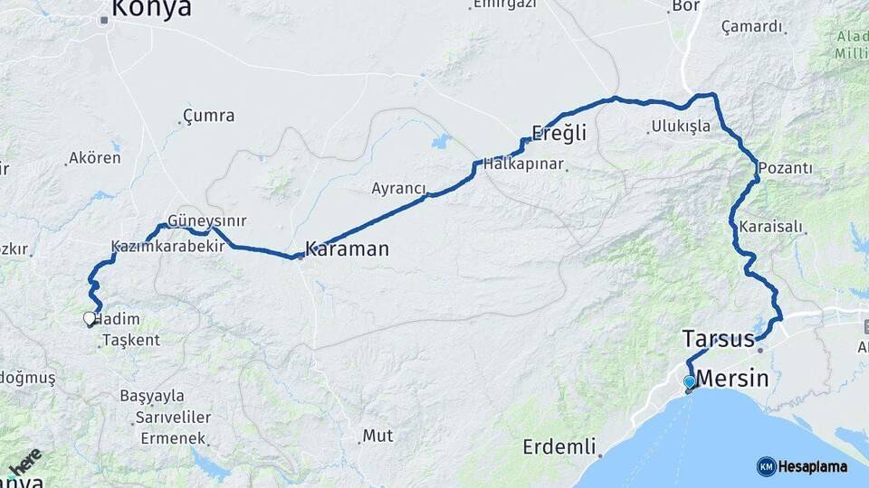 Mersin Hadim Konya Arası Kaç Km - Yol Haritası