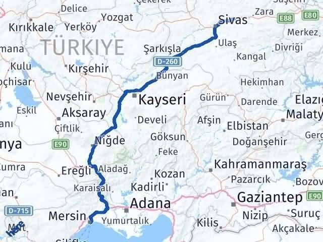 Mersin Hafik Sivas Arası Kaç Km - Yol Haritası