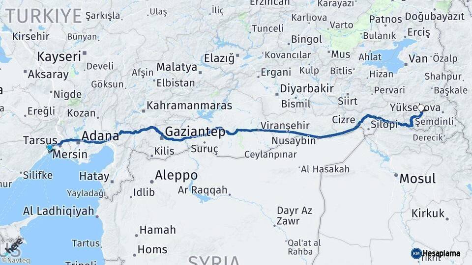 Mersin Hakkari Arası Kaç Km - Yol Haritası