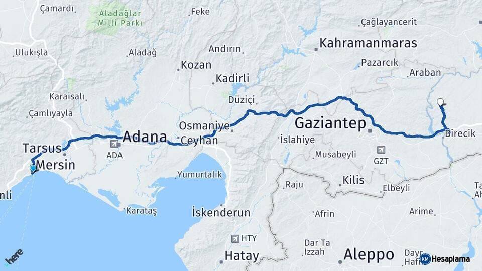 Mersin Halfeti Şanlıurfa Arası Kaç Km - Yol Haritası