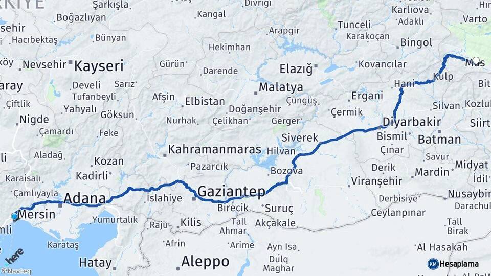 Mersin Hasköy Muş Arası Kaç Km - Yol Haritası