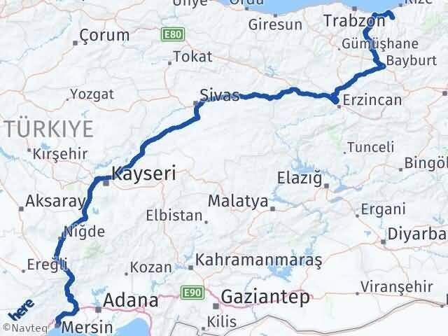 Mersin Hayrat Arası Kaç Km - Yol Tarifi
