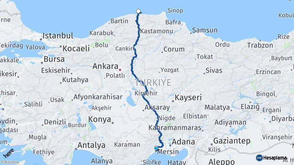 Mersin İnebolu Kastamonu Arası Kaç Km - Yol Haritası
