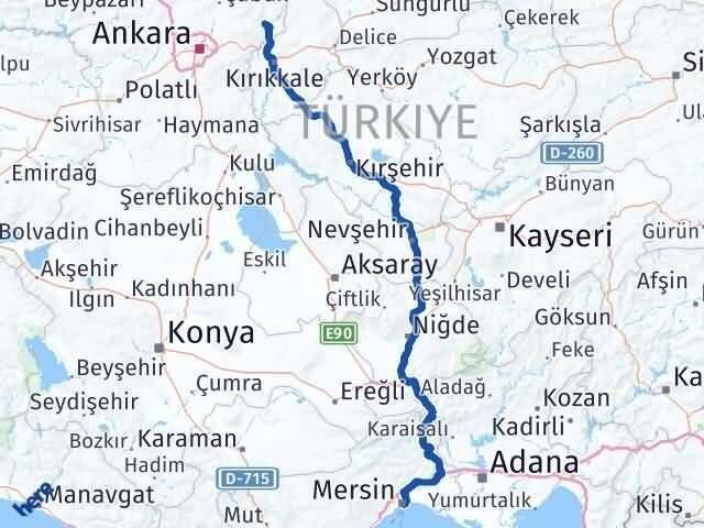 Mersin Kalecik Ankara Arası Kaç Km - Yol Haritası