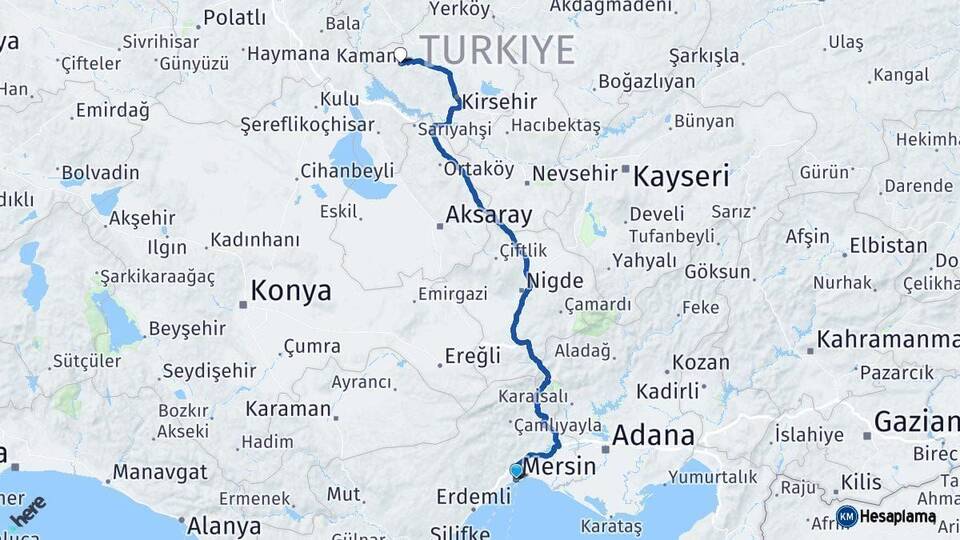Mersin Kaman Kırşehir Arası Kaç Km - Yol Haritası
