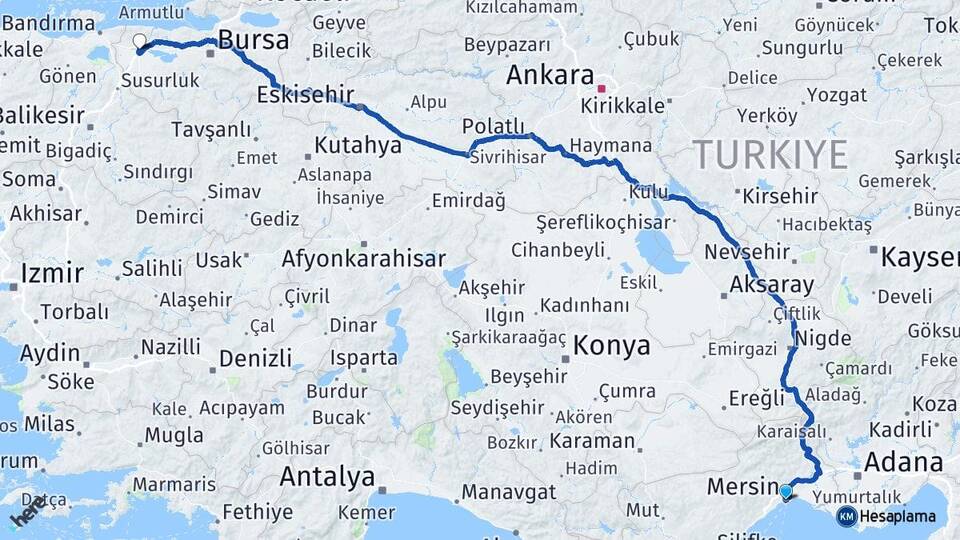 Mersin Karacabey Bursa Arası Kaç Km - Yol Haritası